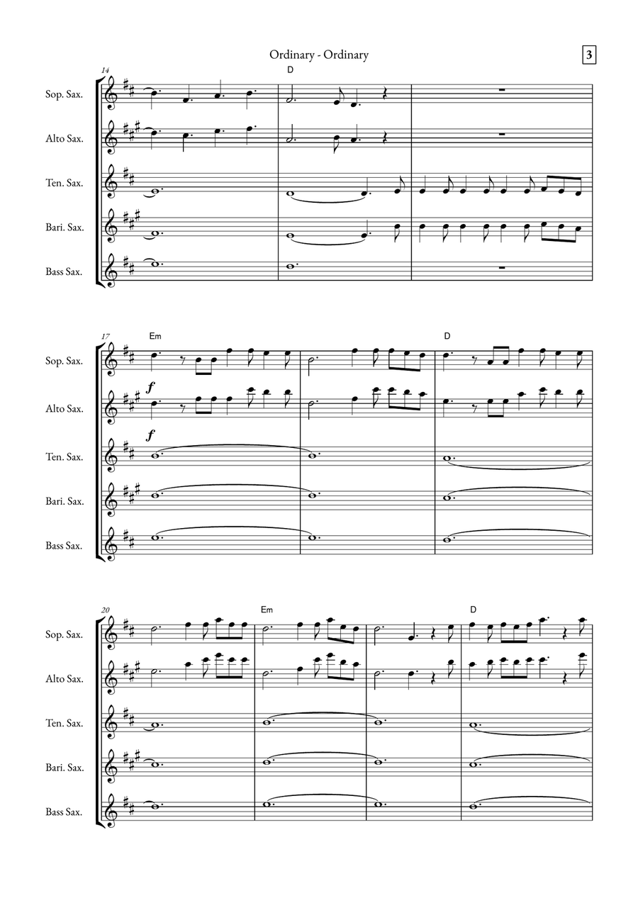 Ordinary Saxophone Quintet scores gallery preview page 3