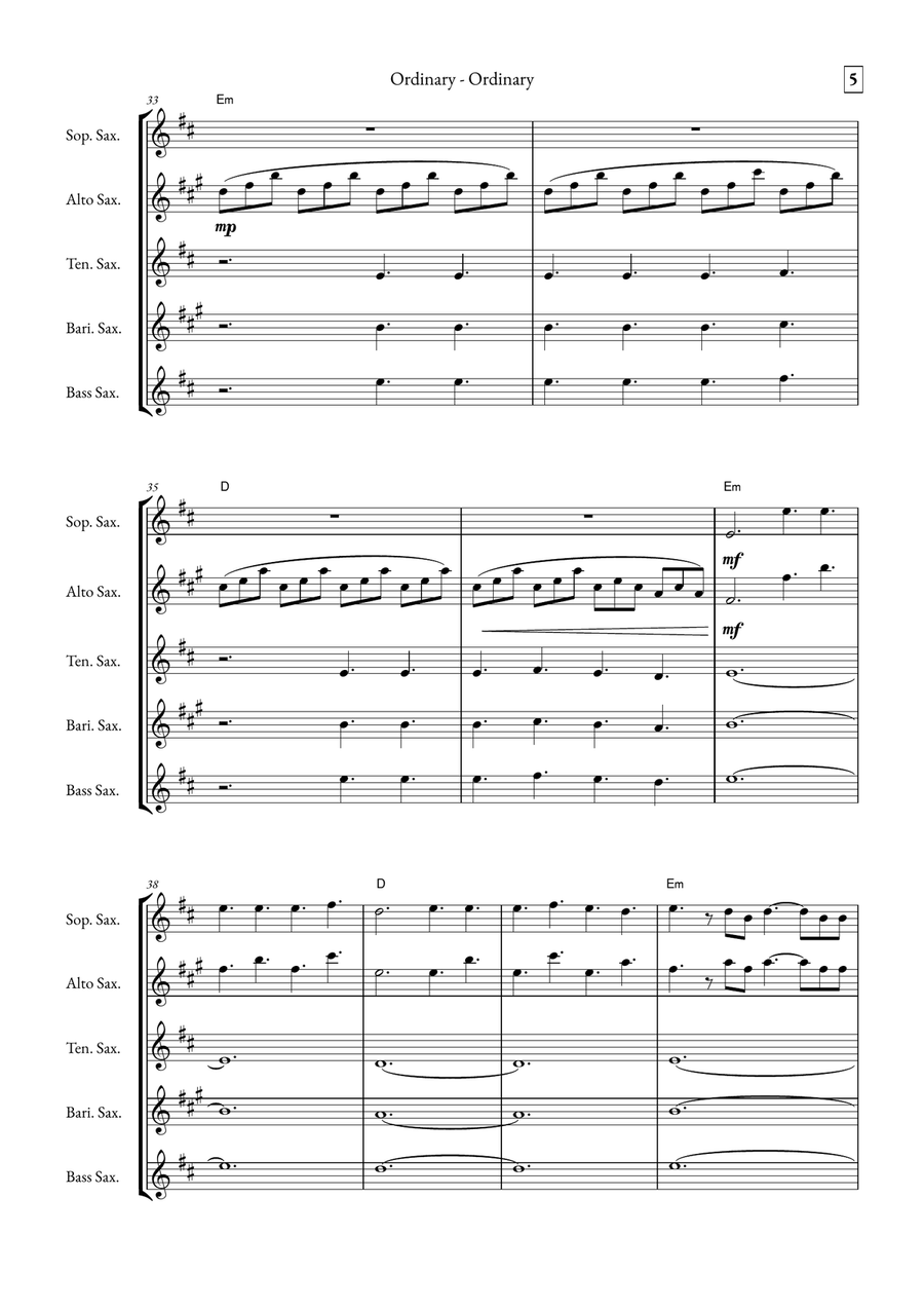 Ordinary Saxophone Quintet scores gallery preview page 5
