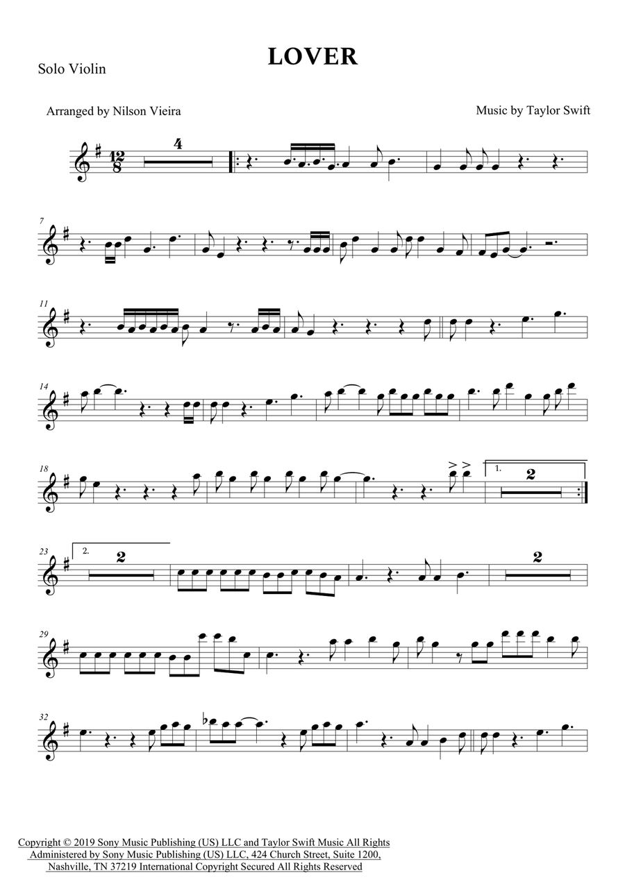 Lover Violin Solo scores gallery preview page 1