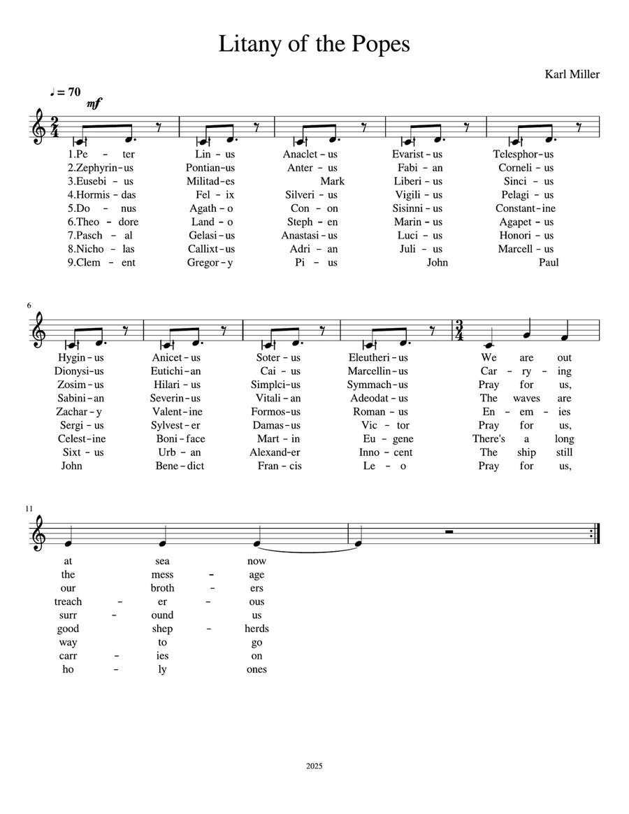 Litany of the Popes (version 1) A Cappella scores gallery preview page 1