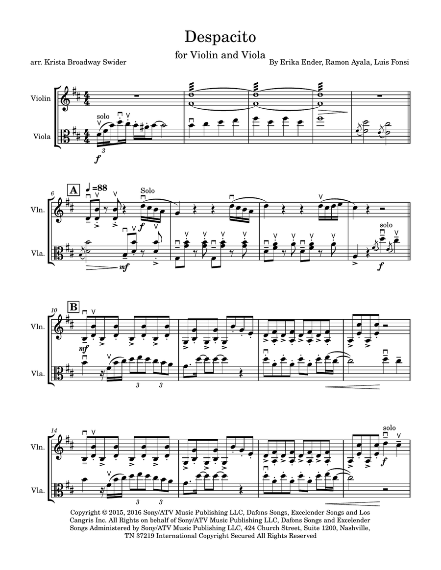 Despacito String Duet scores gallery preview page 1