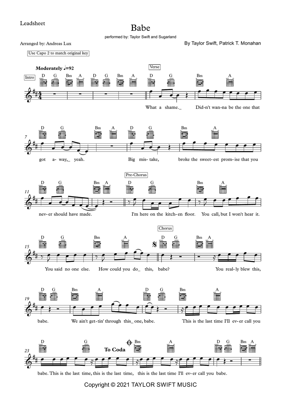 Babe (Feat. Taylor Swift) Piano scores gallery preview page 1