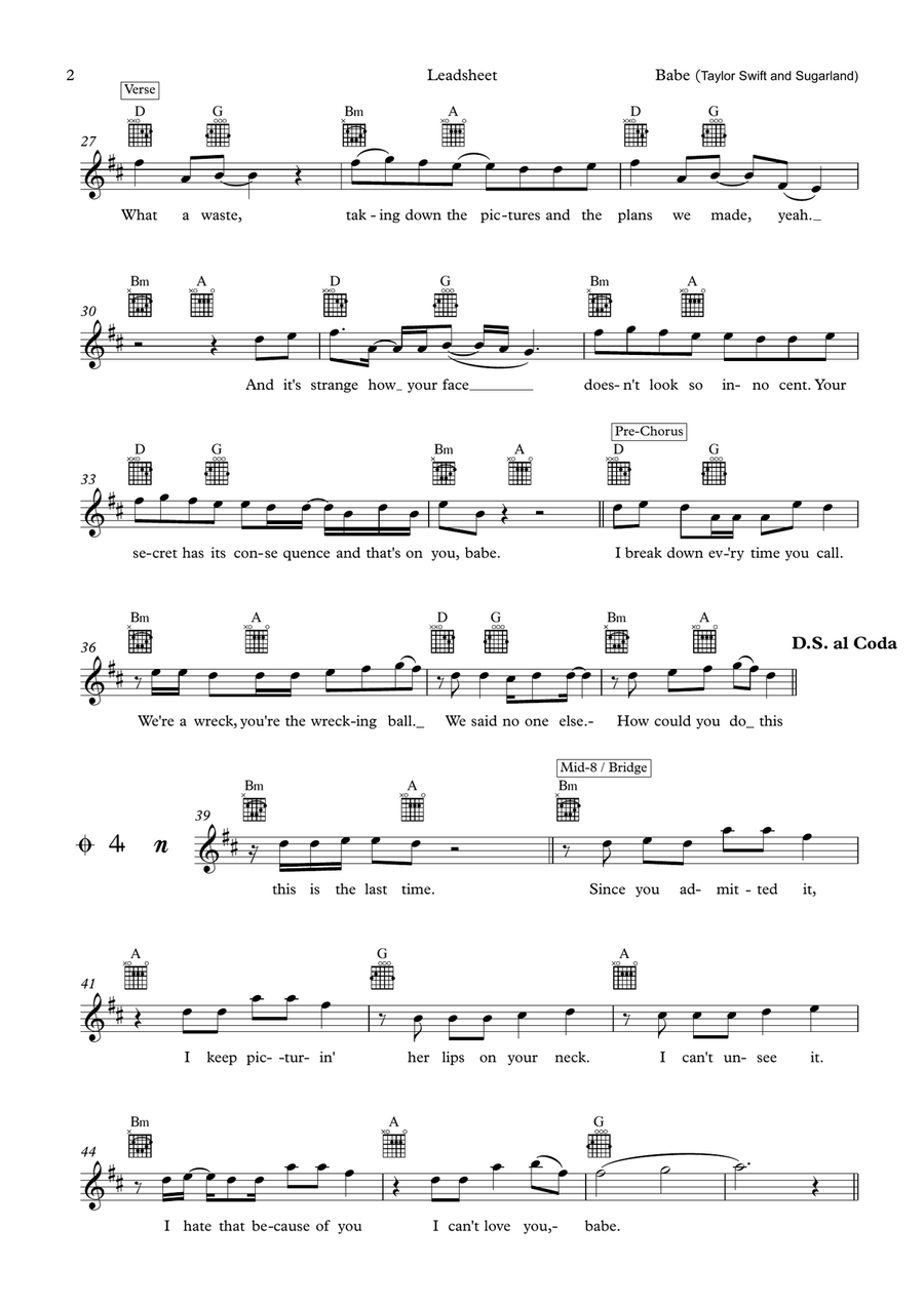 Babe (Feat. Taylor Swift) Piano scores gallery preview page 2