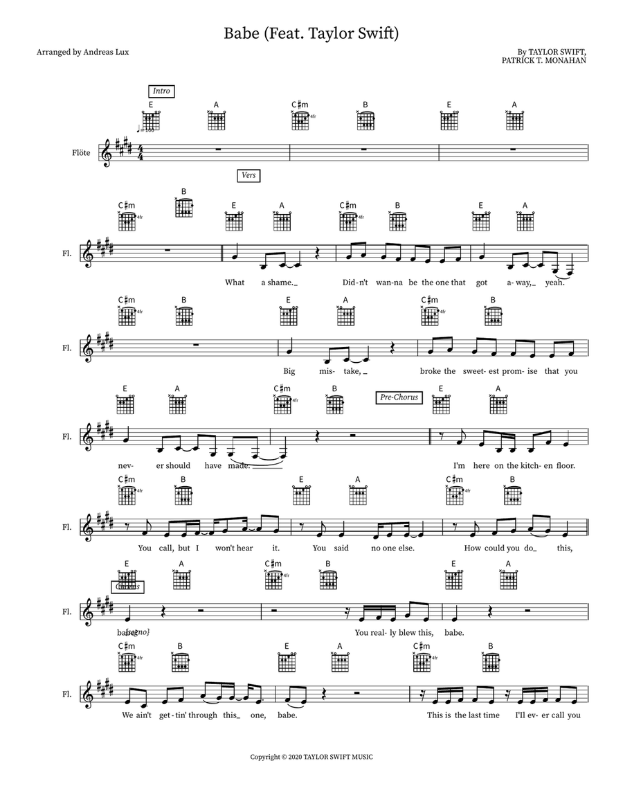 Babe (Feat. Taylor Swift) Flute Solo scores gallery preview page 1