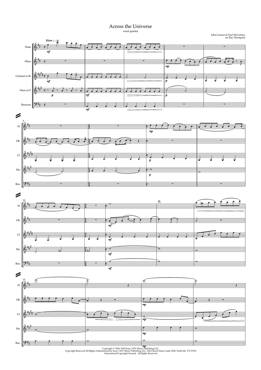 Across The Universe Across The Universe Woodwind Quintet scores gallery preview page 2