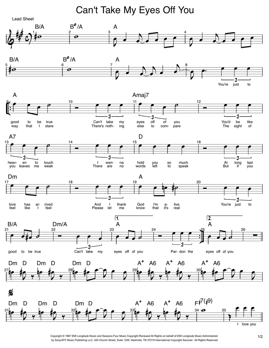 Can't Take My Eyes Off Of You Piano scores gallery preview page 1