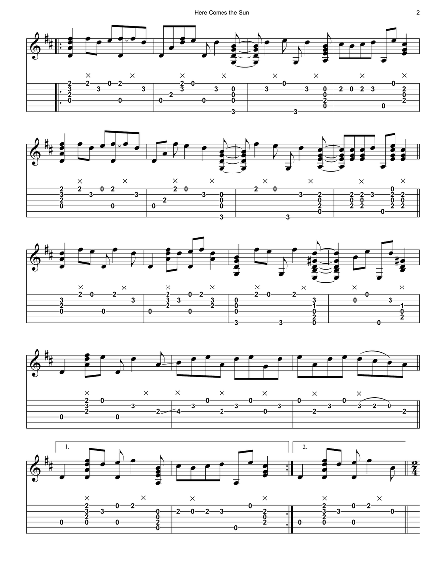 Here Comes The Sun Here Comes The Sun Acoustic Guitar scores gallery preview page 2