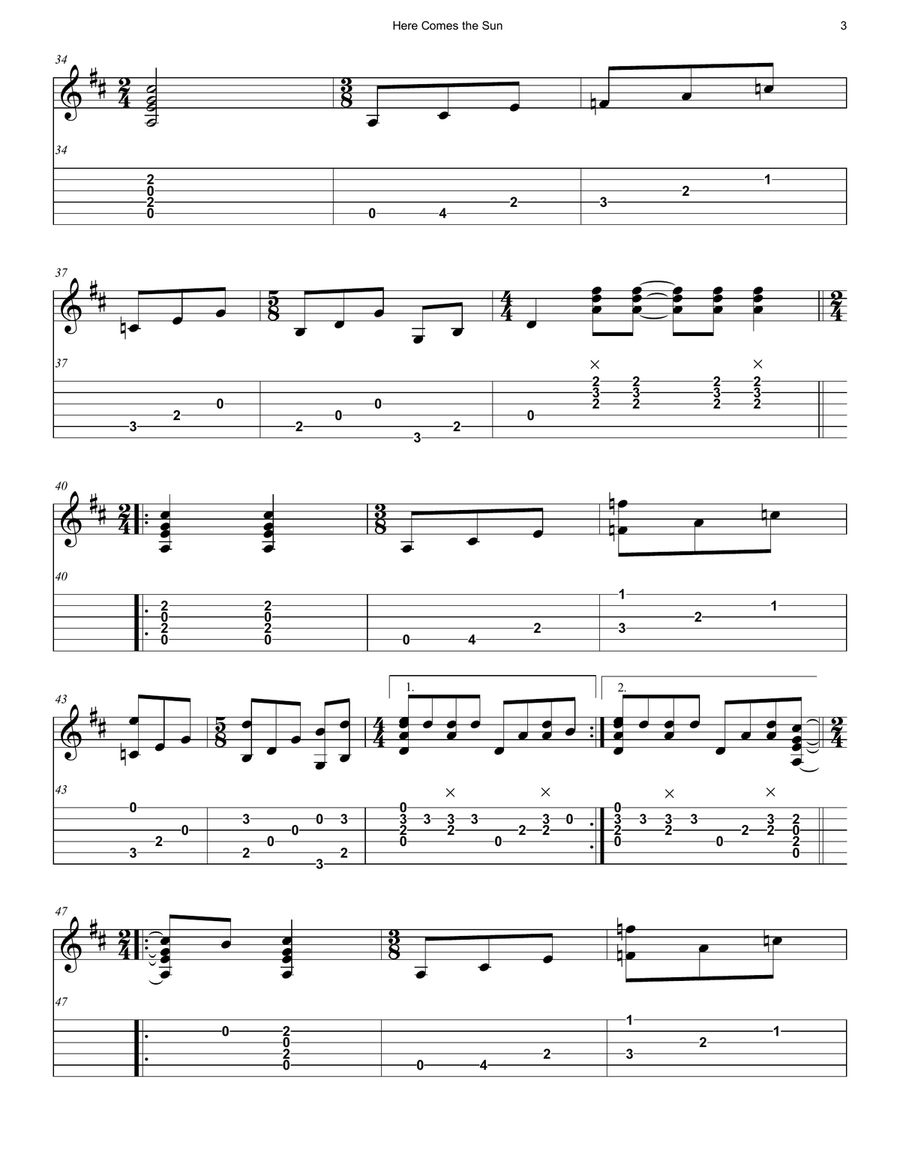 Here Comes The Sun Here Comes The Sun Acoustic Guitar scores gallery preview page 3