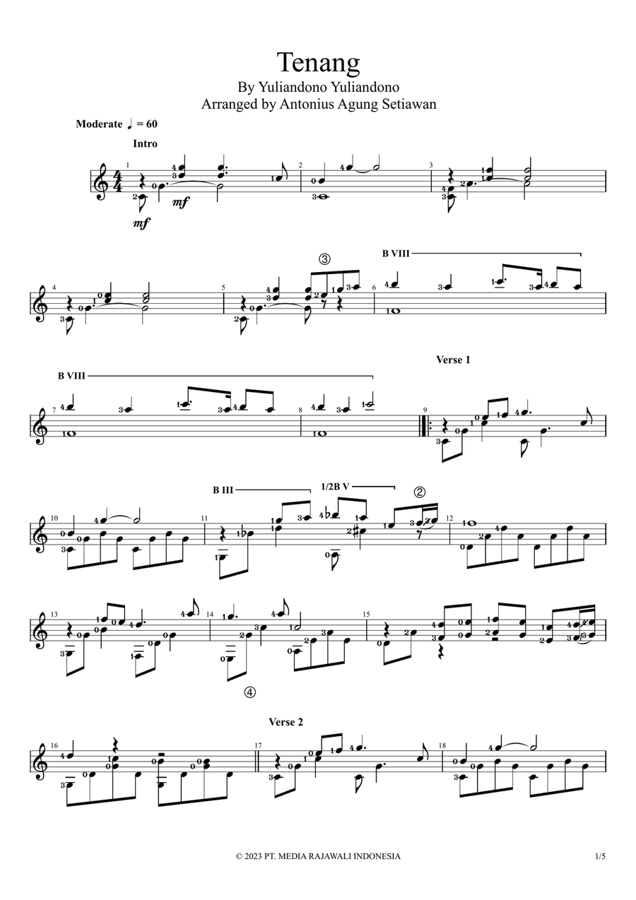 Tenang Tenang Guitar Solo scores gallery preview page 1