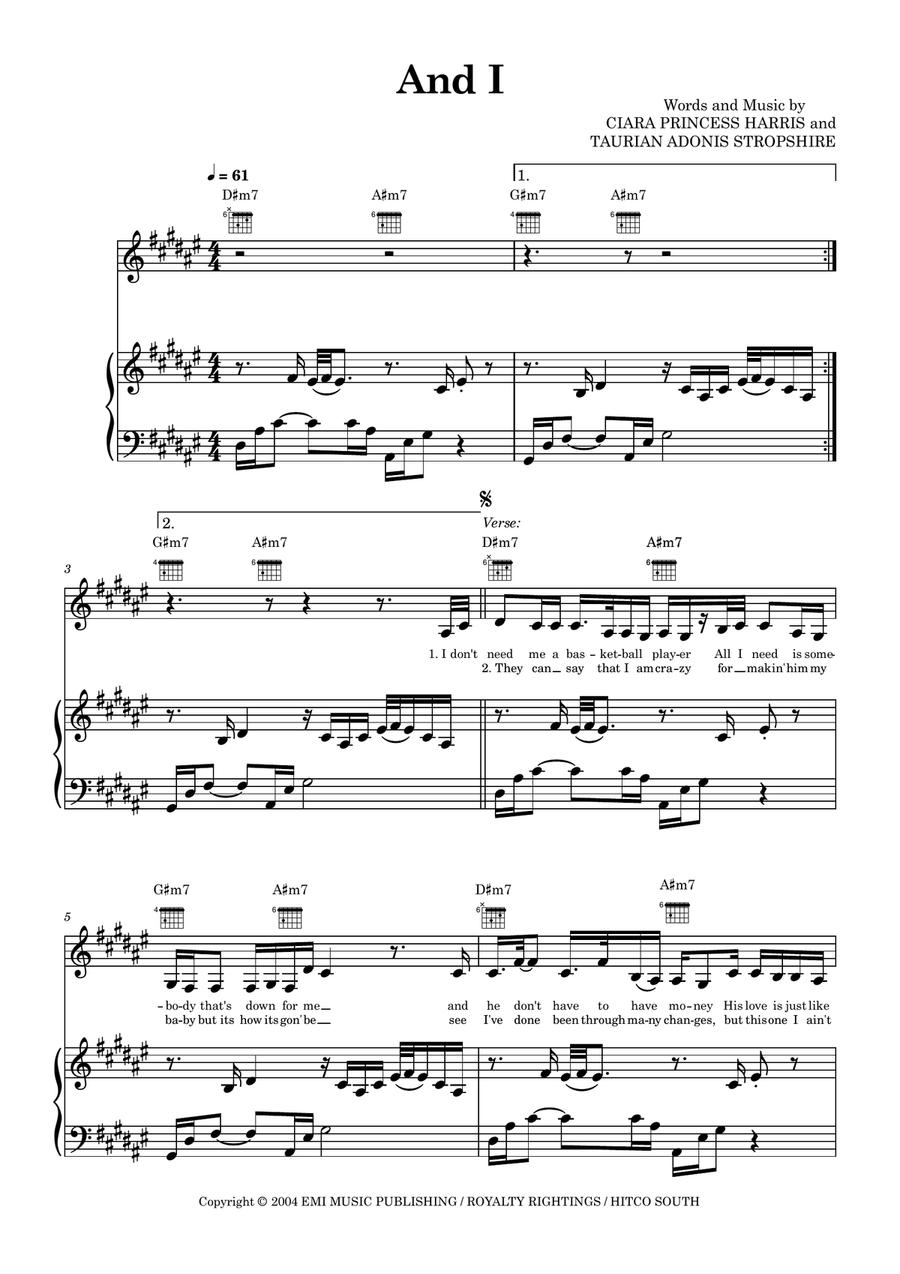 And I And I Piano, Vocal scores gallery preview page 1