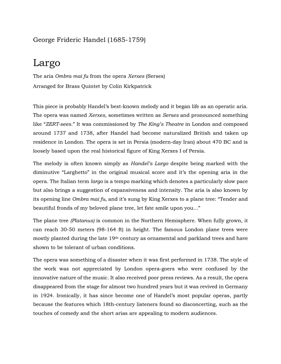 Handel's Largo (from Xerxes) for brass quintet Brass Quintet scores gallery preview page 2