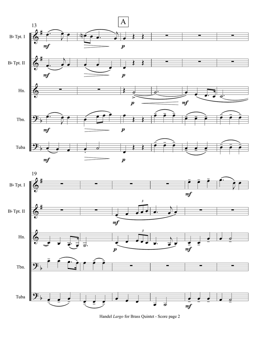 Handel's Largo (from Xerxes) for brass quintet Brass Quintet scores gallery preview page 4