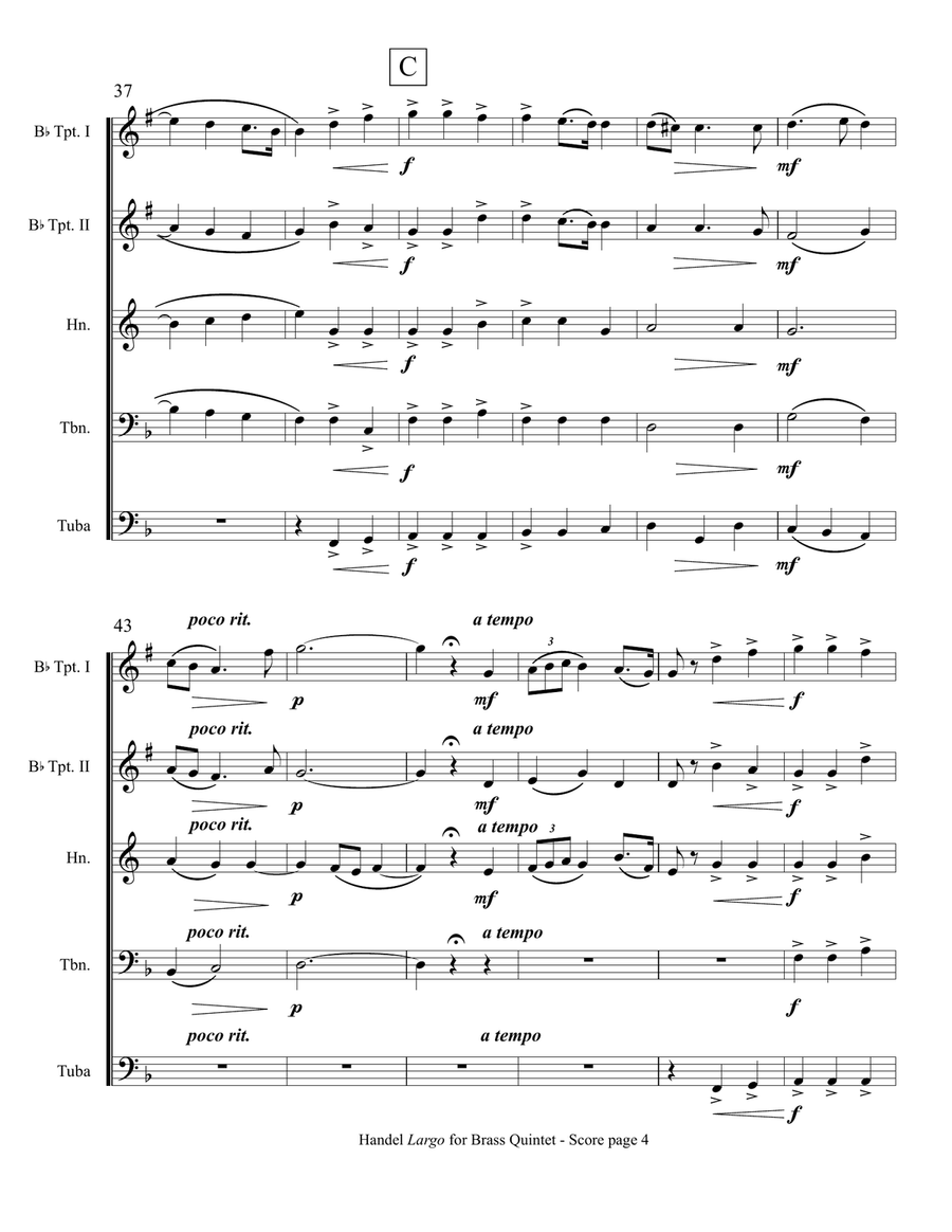 Handel's Largo (from Xerxes) for brass quintet Brass Quintet scores gallery preview page 6