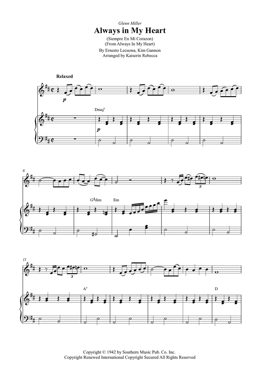 Always In My Heart (Siempre En Mi Corazon) Violin Solo scores gallery preview page 1