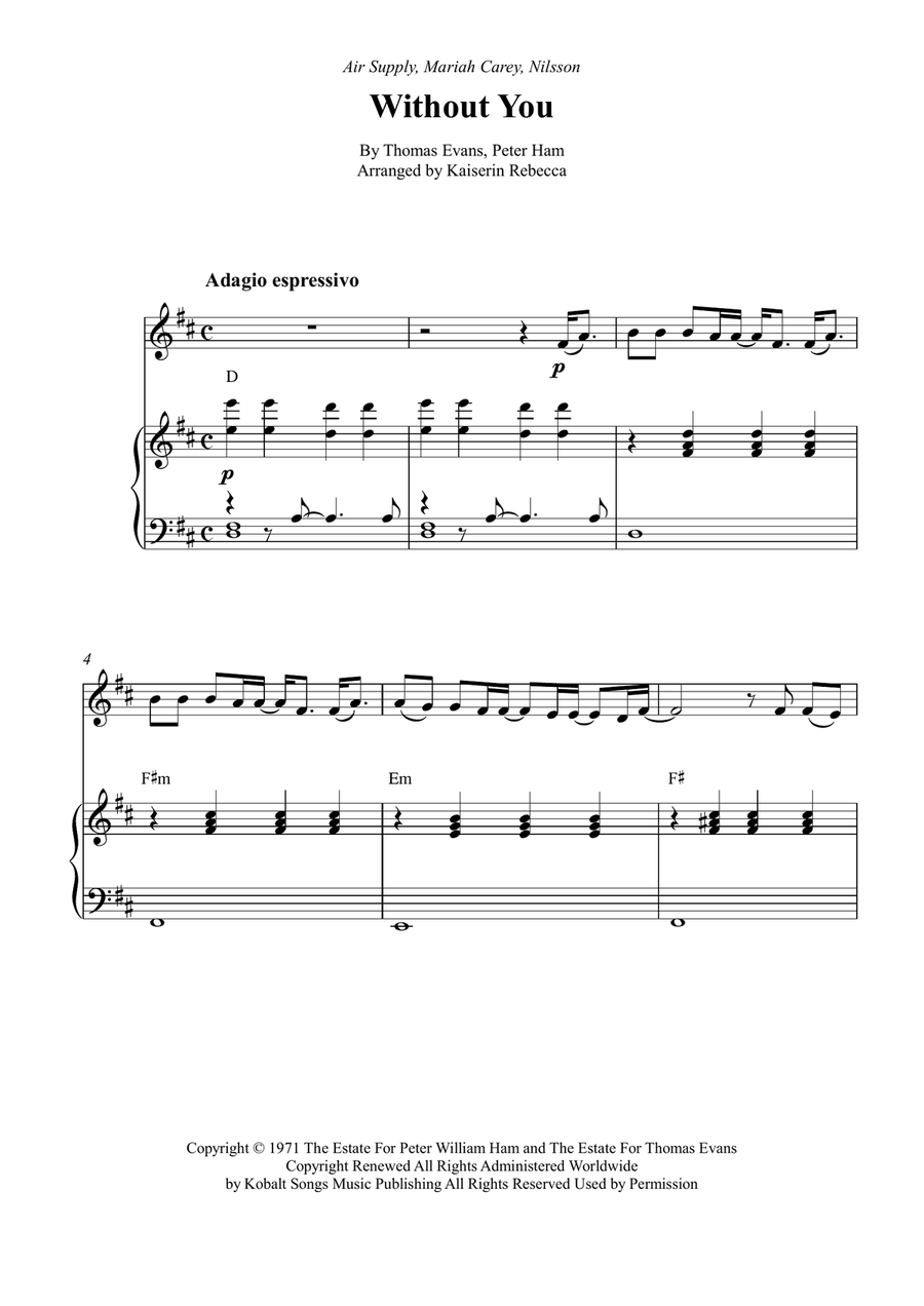Without You Without You Piano scores gallery preview page 1
