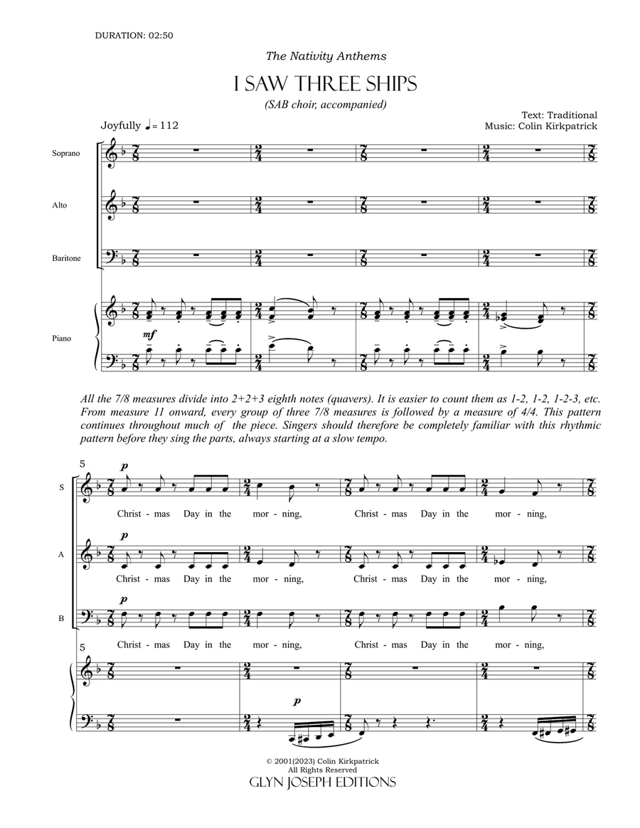 I Saw Three Ships (SAB choir and piano) 3-Part scores gallery preview page 2