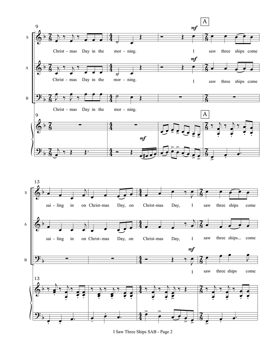 I Saw Three Ships (SAB choir and piano) 3-Part scores gallery preview page 3