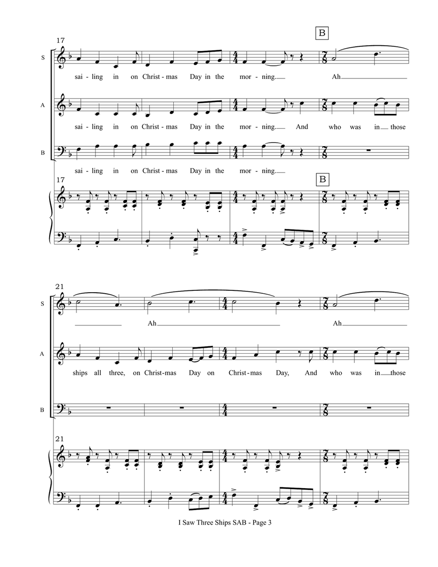 I Saw Three Ships (SAB choir and piano) 3-Part scores gallery preview page 4
