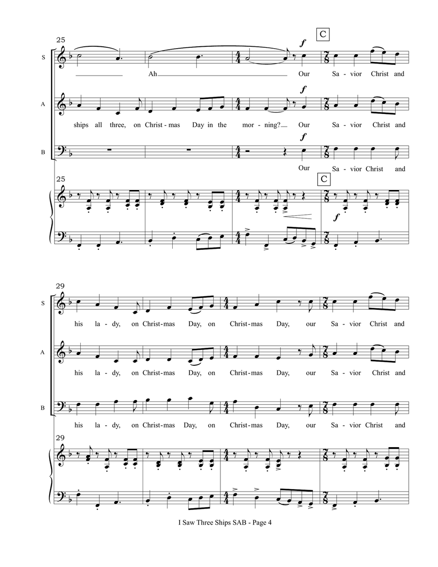 I Saw Three Ships (SAB choir and piano) 3-Part scores gallery preview page 5