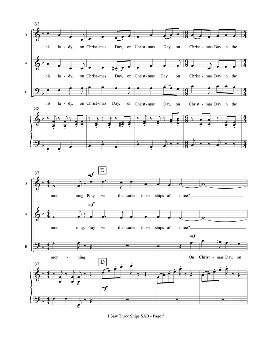 I Saw Three Ships (SAB choir and piano) 3-Part scores gallery preview page 6
