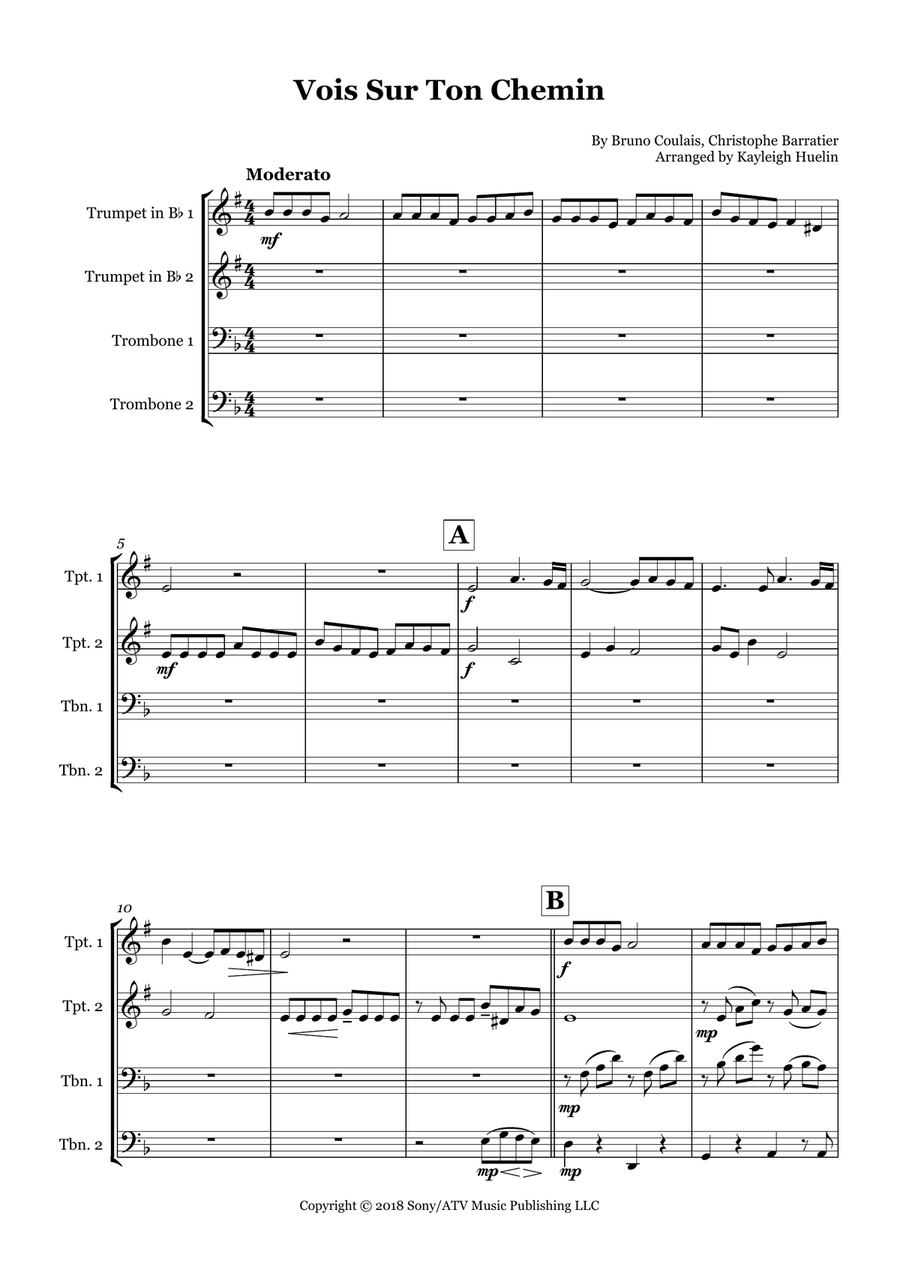 Vois Sur Ton Chemin Vois Sur Ton Chemin Brass Quartet scores gallery preview page 1
