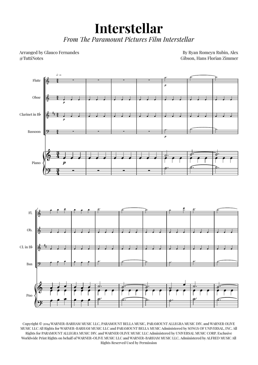 Interstellar Woodwind Quartet scores gallery preview page 1