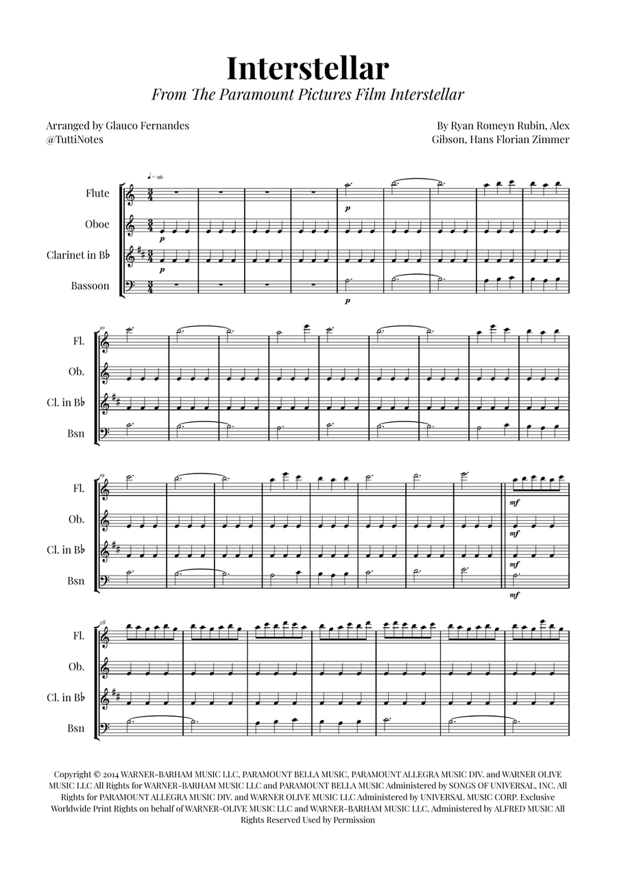 Interstellar Woodwind Quartet scores gallery preview page 1