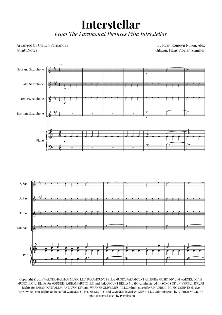 Interstellar Saxophone Quartet scores gallery preview page 1