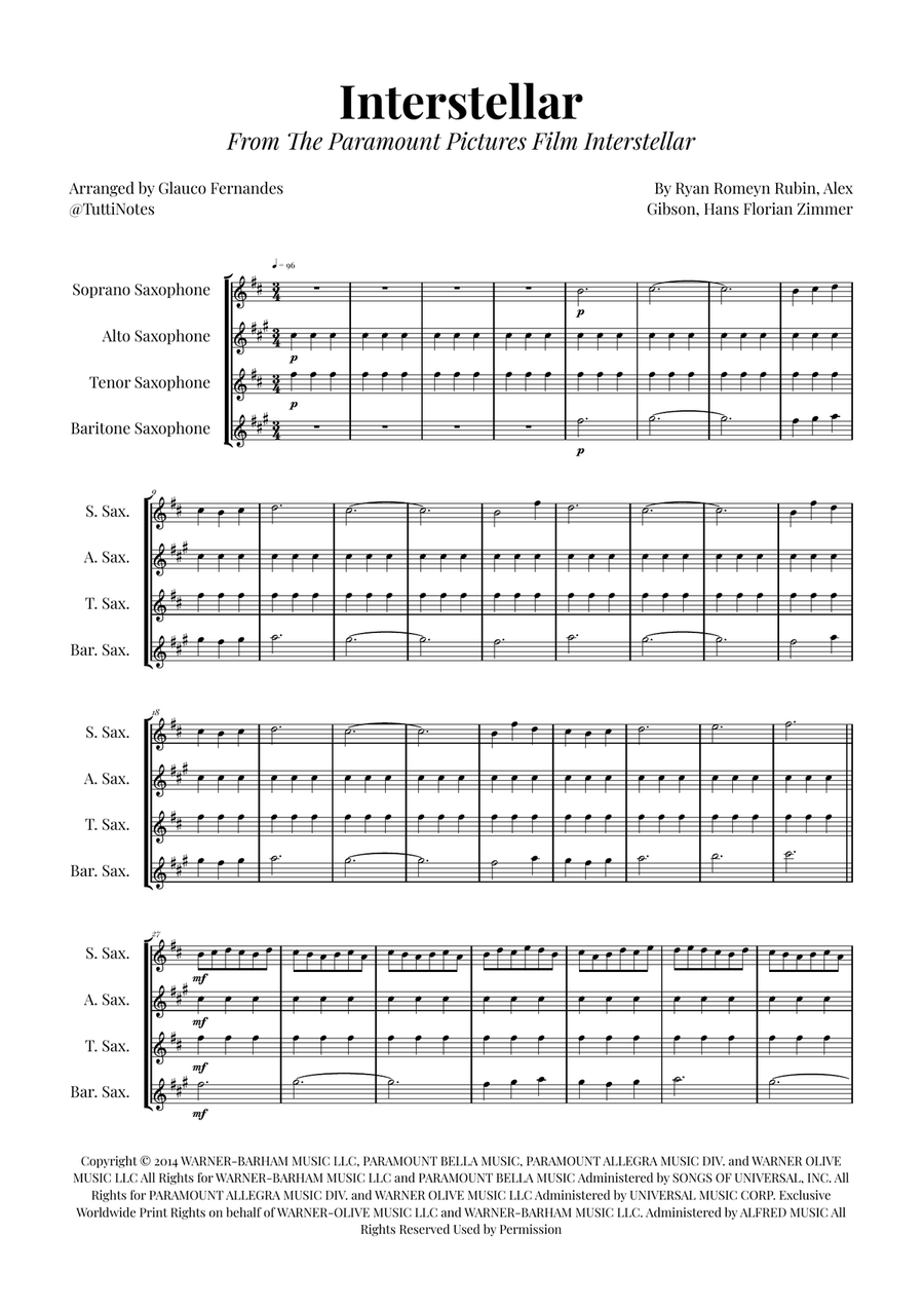 Interstellar Saxophone Quartet scores gallery preview page 1
