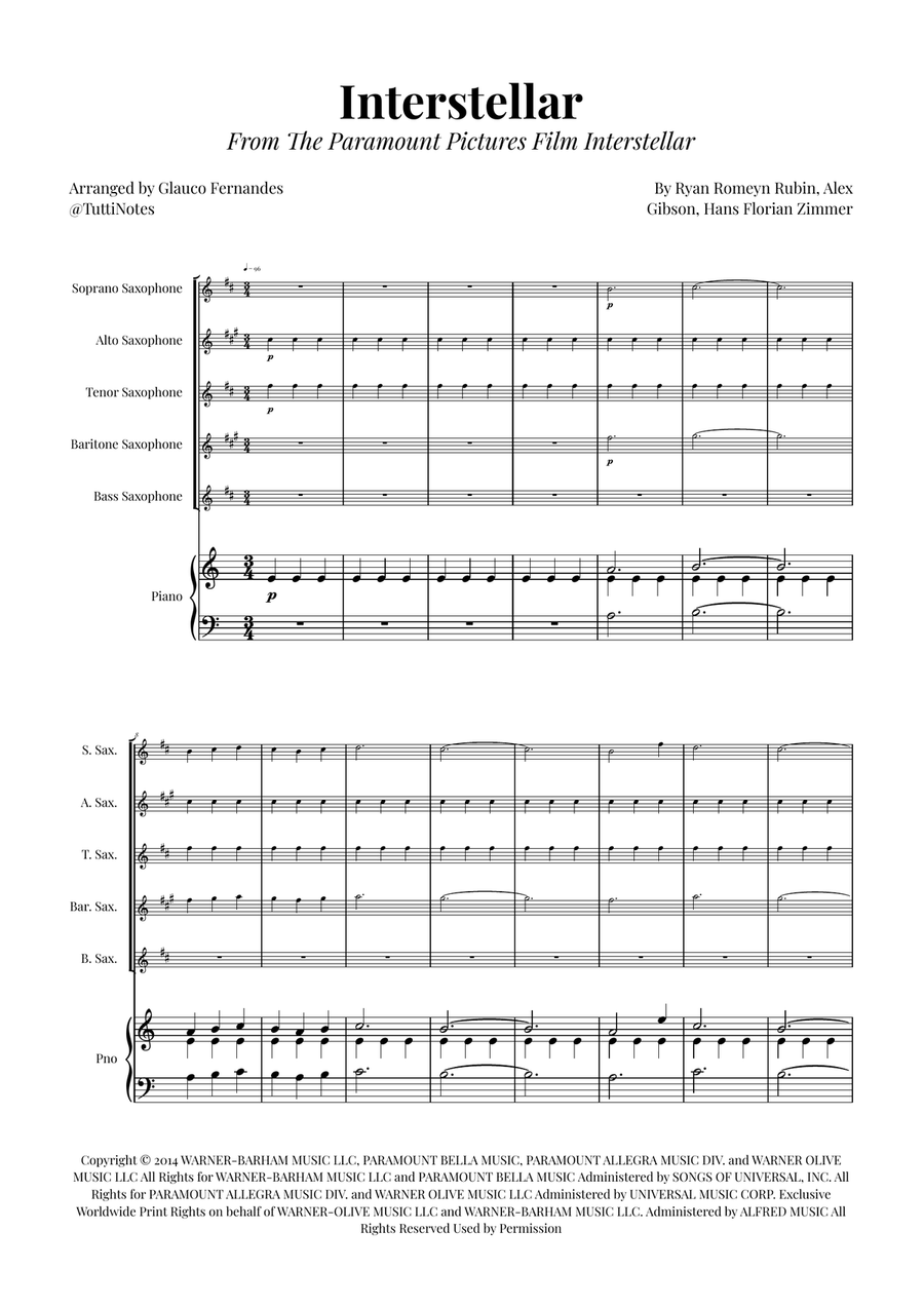 Interstellar Saxophone Quintet scores gallery preview page 1