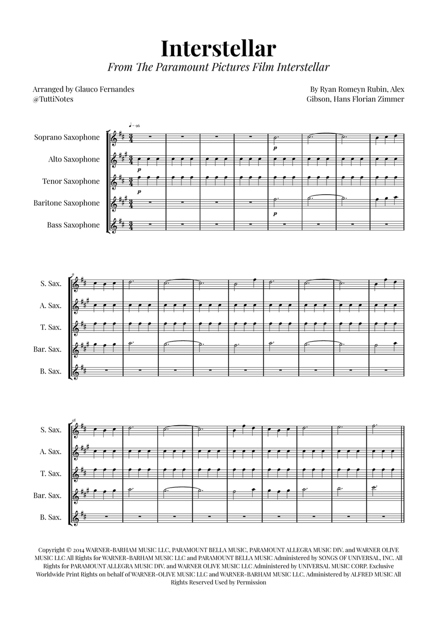 Interstellar Saxophone Quintet scores gallery preview page 1