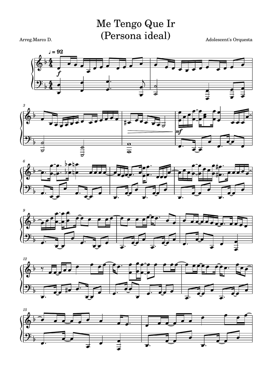 Me Tengo Que Ir Piano Solo scores gallery preview page 1