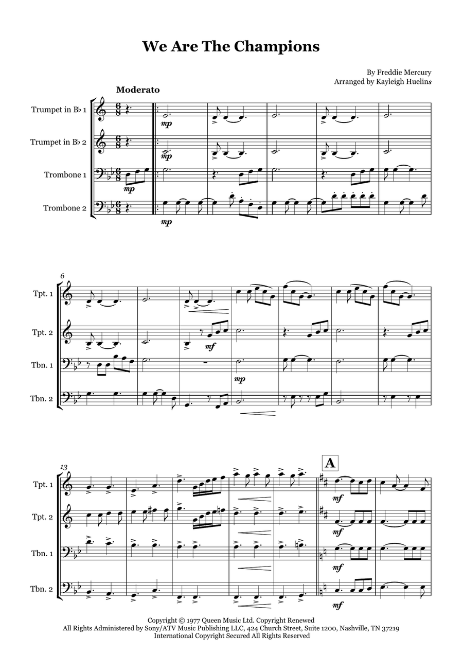 We Are The Champions We Are The Champions Brass Quartet scores gallery preview page 1