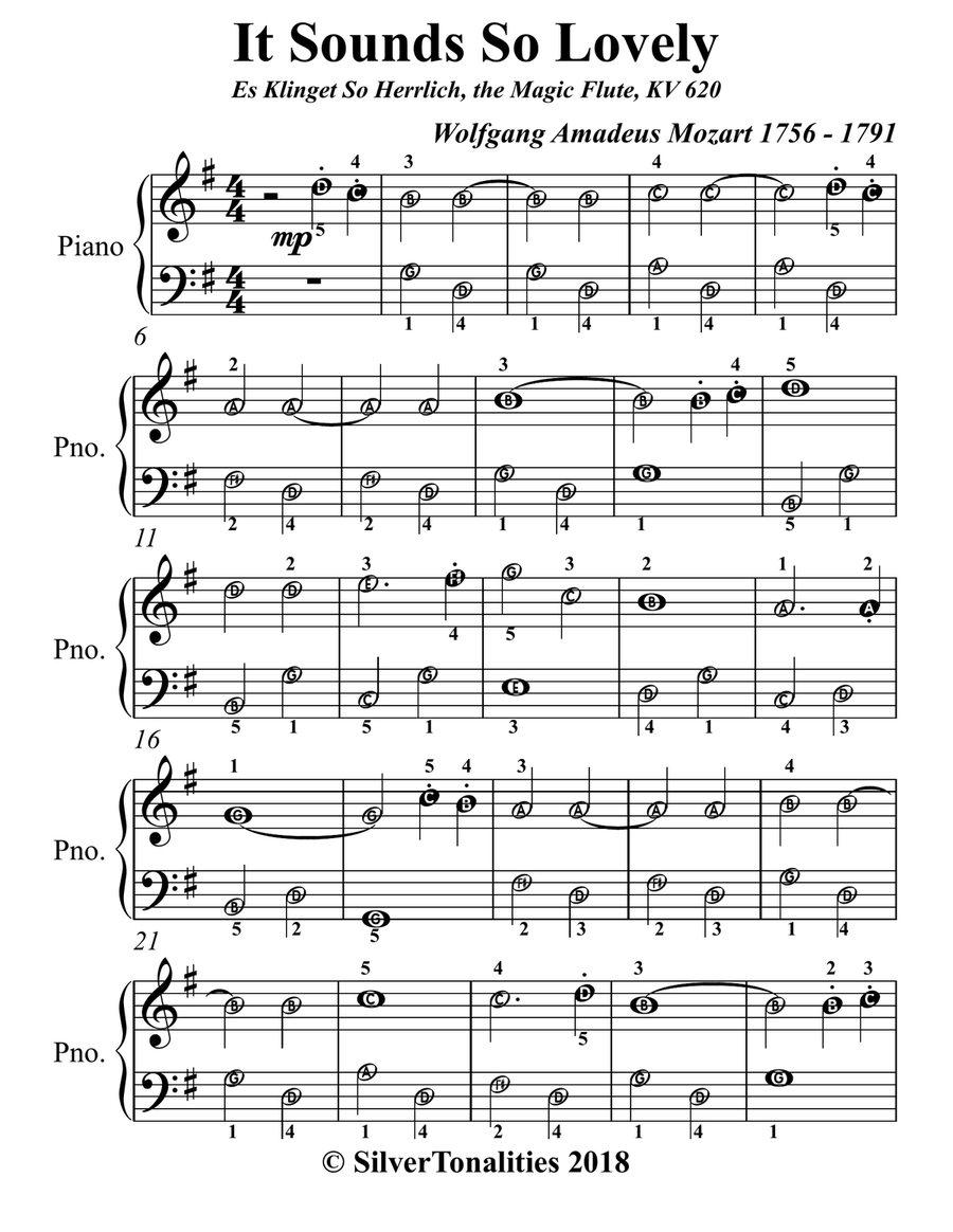 It Sounds So Lovely Magic Flute KV 620 Easy Piano Sheet Music Easy Piano scores gallery preview page 2