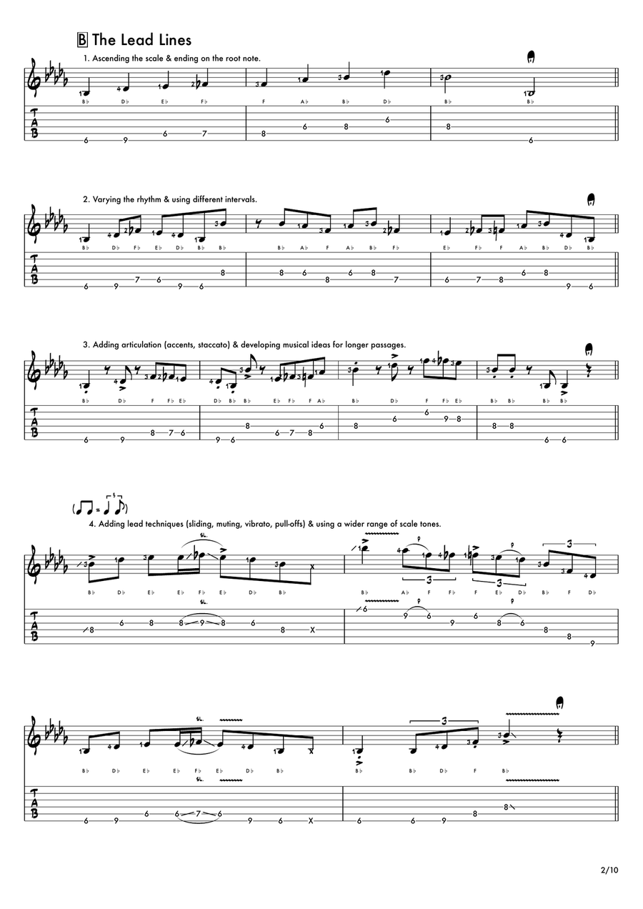Ten Lead Lines: The Bb Blues Scale Electric Guitar scores gallery preview page 3