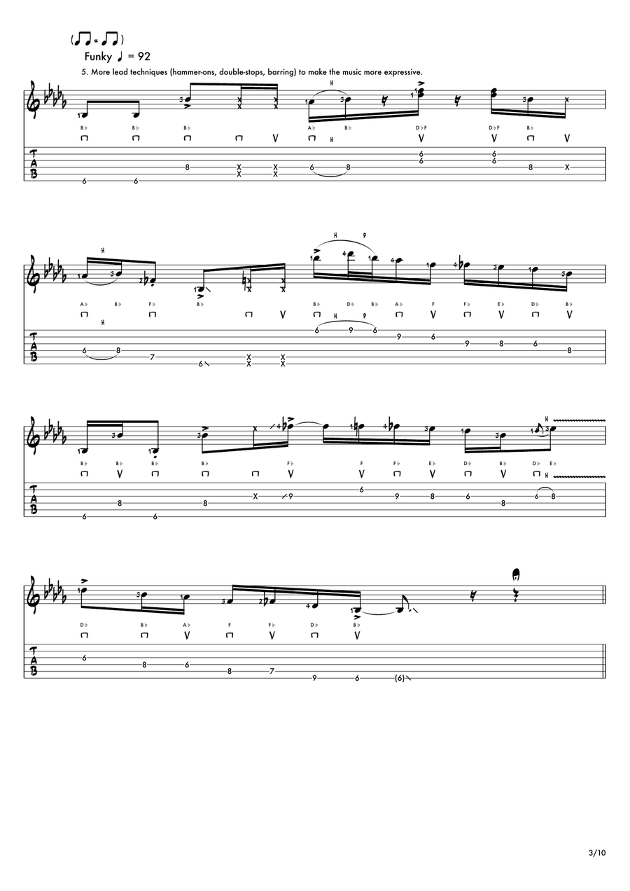 Ten Lead Lines: The Bb Blues Scale Electric Guitar scores gallery preview page 4
