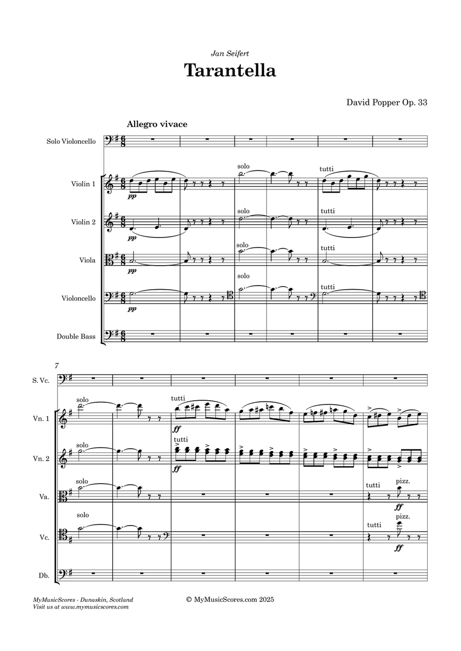 Popper Tarantella Op 33 for Cello & String Orchestra String Orchestra scores gallery preview page 2