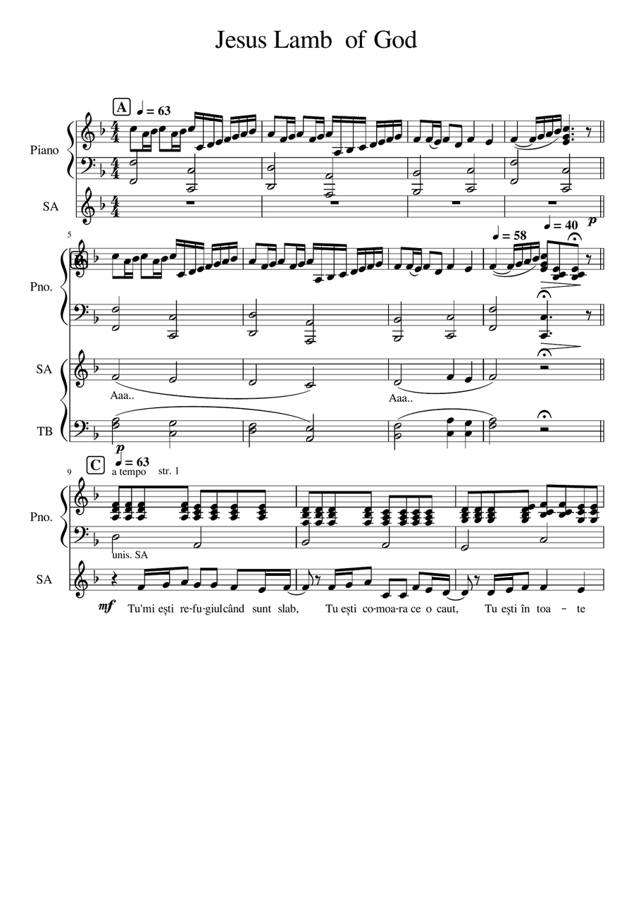 Jesus, Lamb of God Jesus, Lamb of God 4-Part scores gallery preview page 1