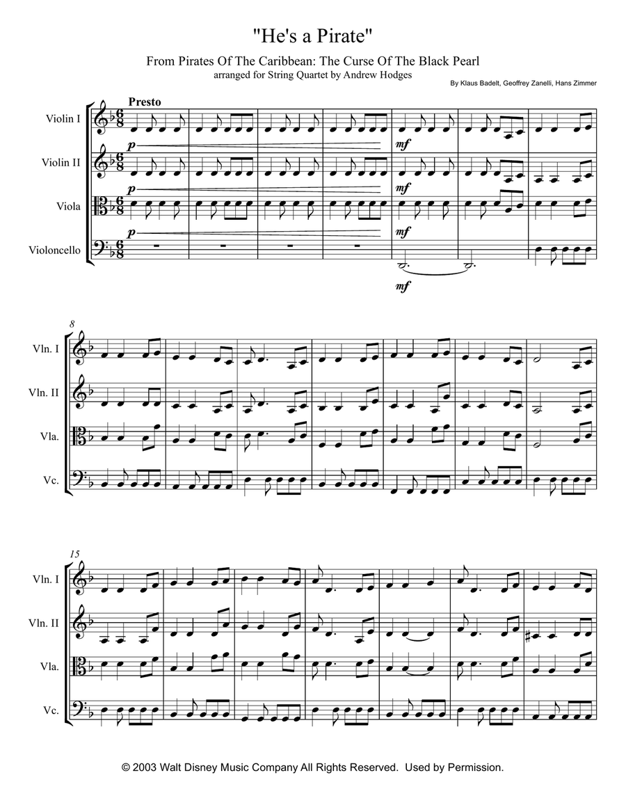 He's A Pirate String Quartet scores gallery preview page 1