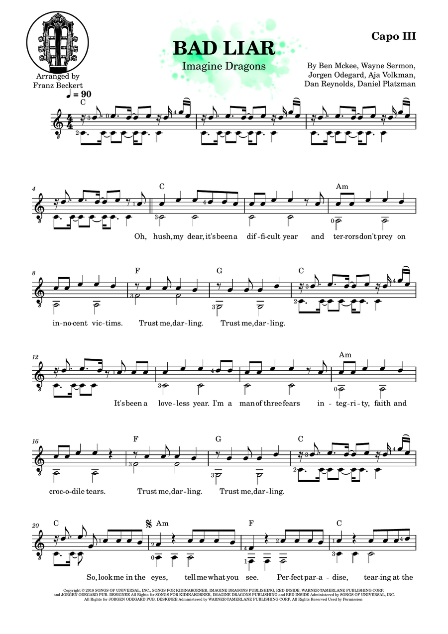 Bad Liar Bad Liar Acoustic Guitar scores gallery preview page 1
