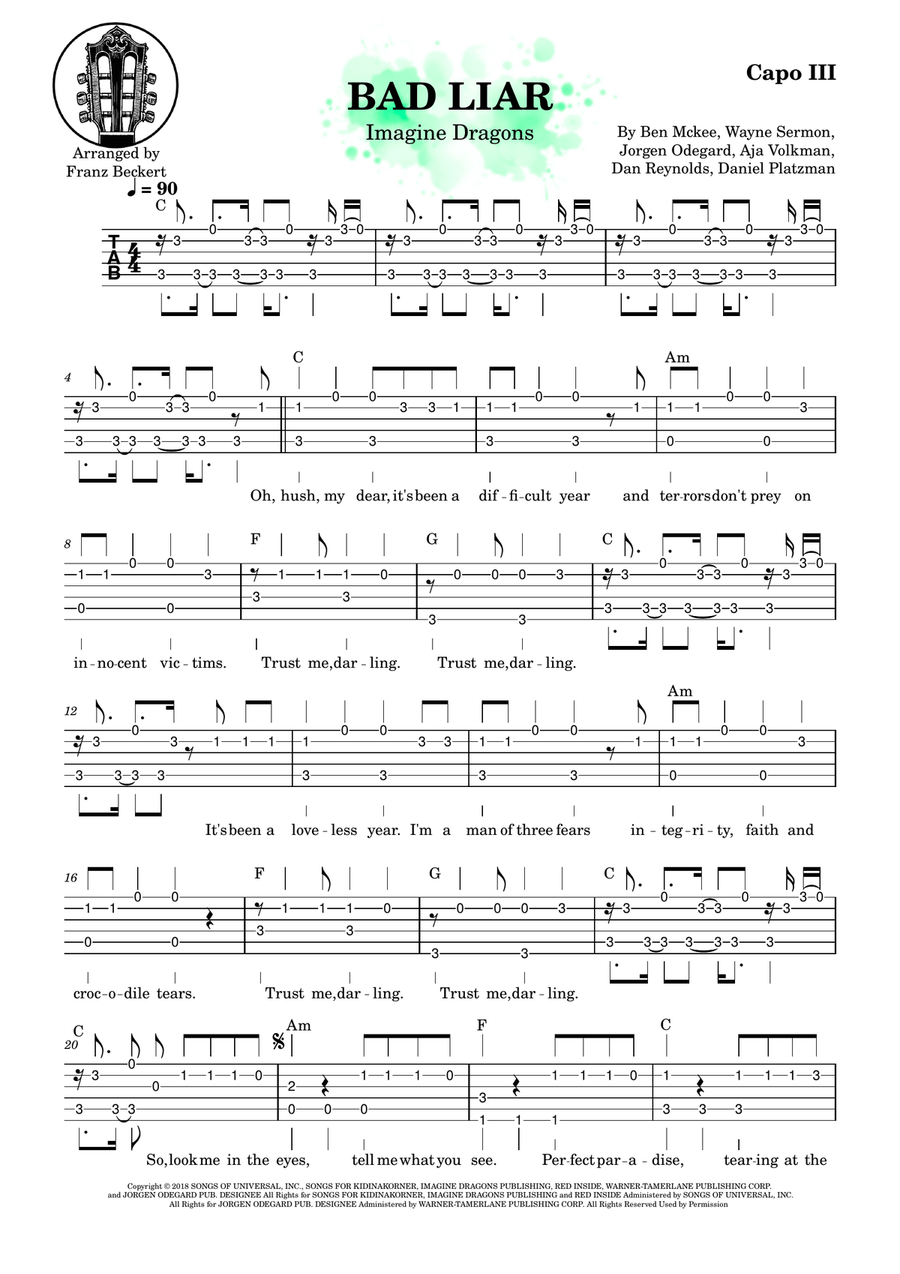 Bad Liar Bad Liar Acoustic Guitar scores gallery preview page 1