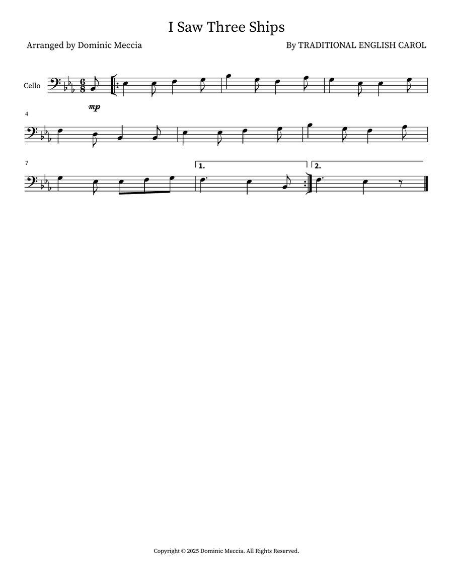 I Saw Three Ships I Saw Three Ships Cello Solo scores gallery preview page 1