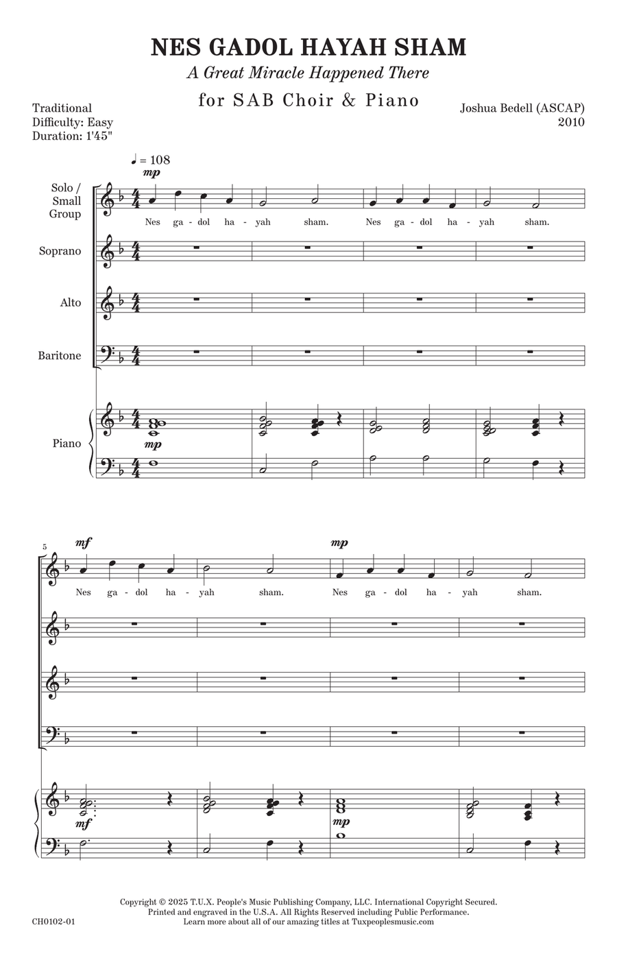 Nes Gadol Hayah Sham Nes Gadol Hayah Sham 3-Part scores gallery preview page 3