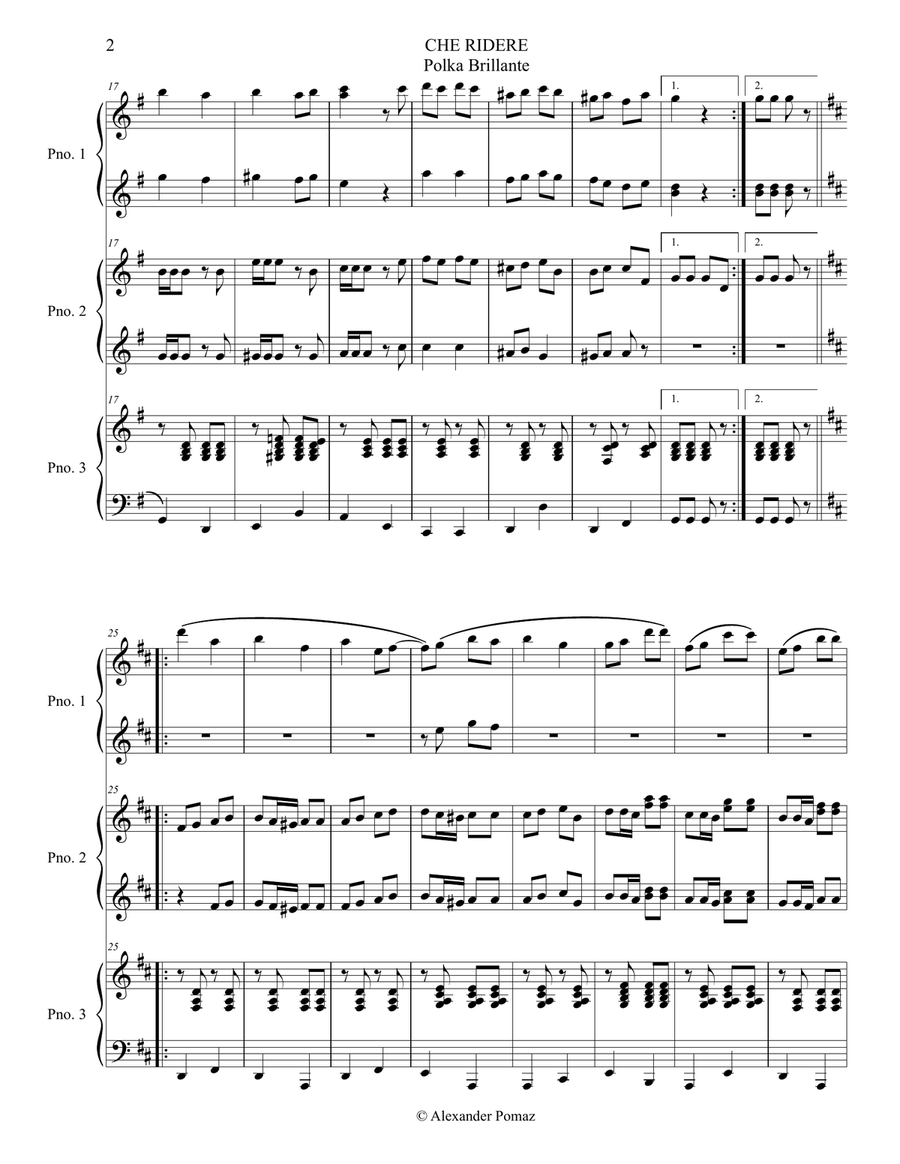 Che Ridere Polka - Ernesto Becucci - Alexander Pomaz - 6 Hands 1 Piano Piano Duet scores gallery preview page 2