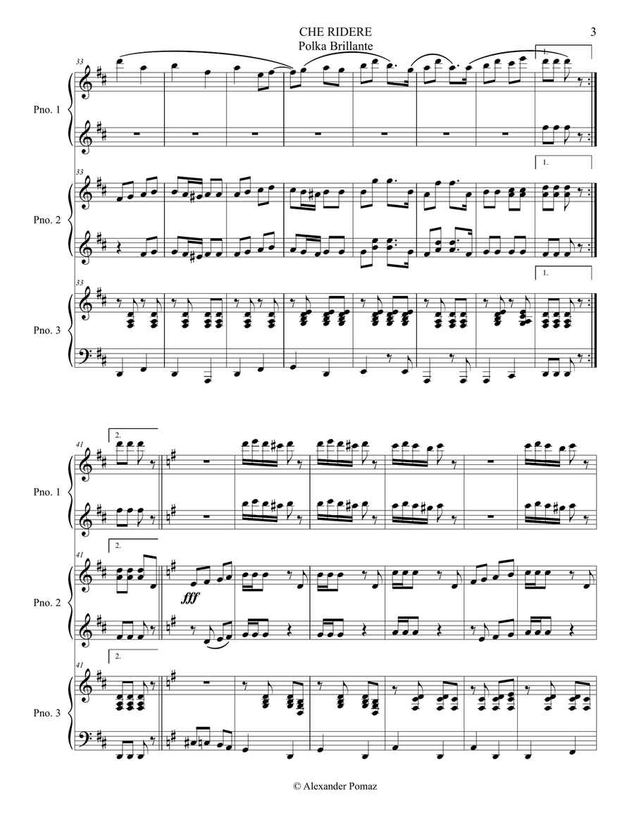 Che Ridere Polka - Ernesto Becucci - Alexander Pomaz - 6 Hands 1 Piano Piano Duet scores gallery preview page 3