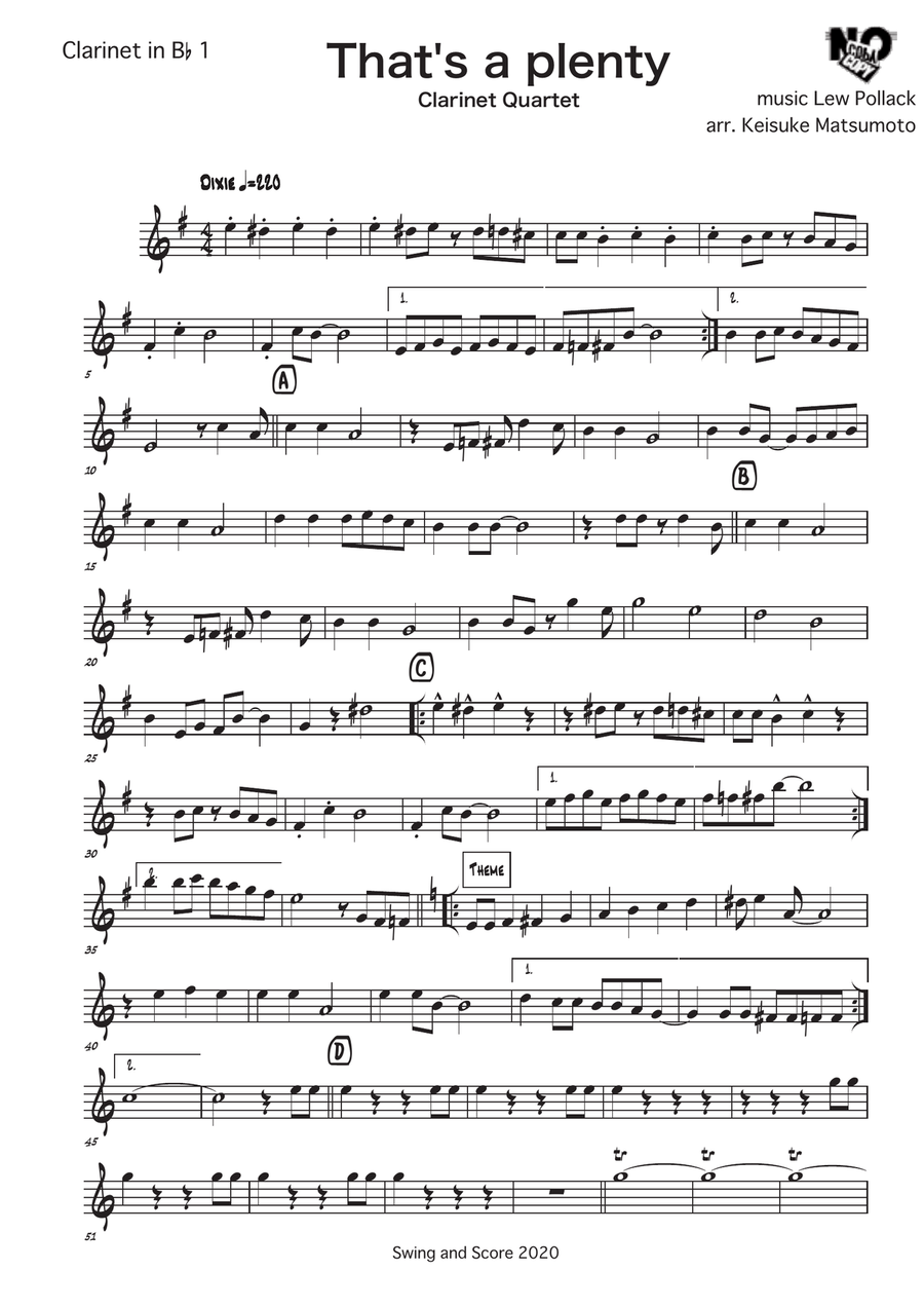 That's a plenty That's a plenty Clarinet Quartet scores gallery preview page 1