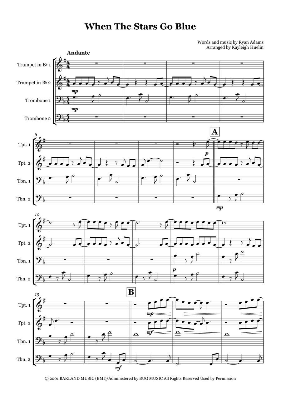 When The Stars Go Blue When The Stars Go Blue Brass Quartet scores gallery preview page 1