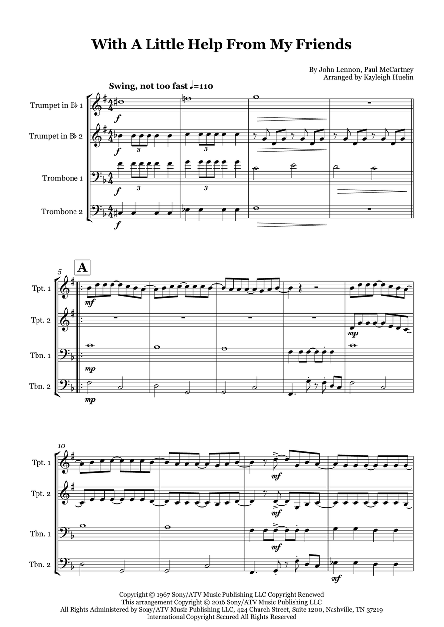 With A Little Help From My Friends Brass Quartet scores gallery preview page 1