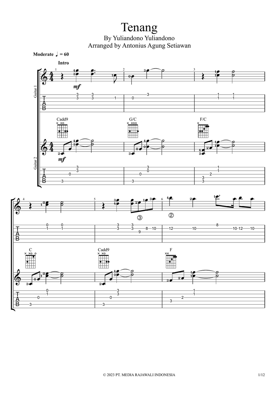 Tenang Tenang Guitar Ensemble scores gallery preview page 1