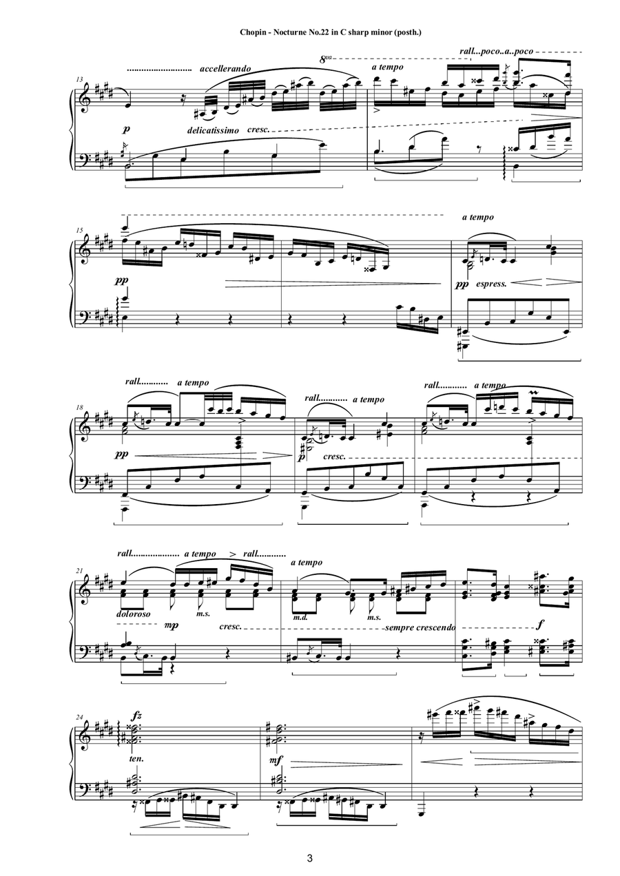 Chopin - Nocturne No.22 in C sharp minor (posth.) for Piano Piano Solo scores gallery preview page 3